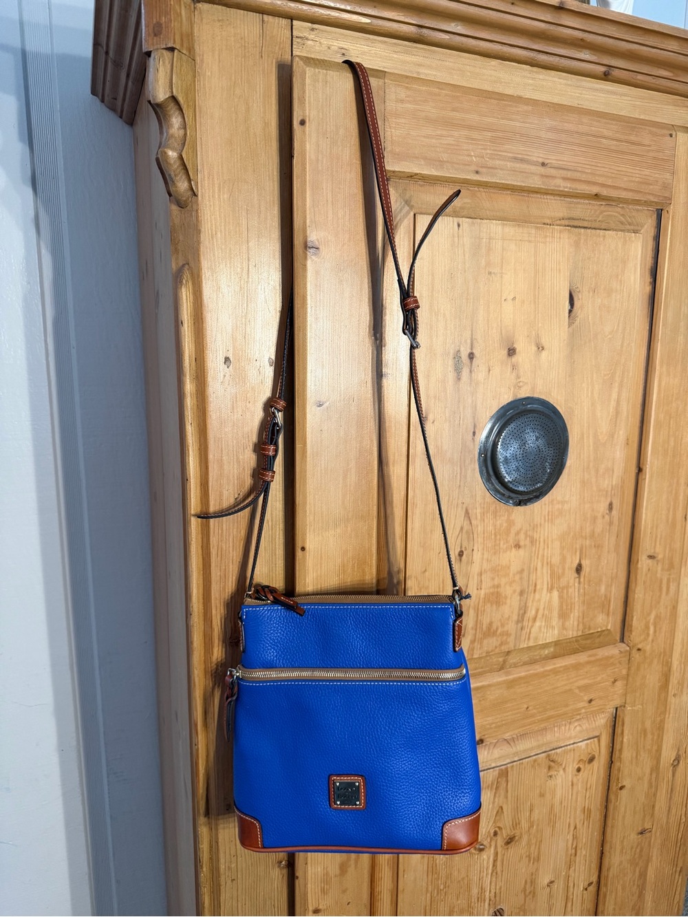Dooney & Bourke Royal Blue Pebbled Crossbody w/Brown Leather Trim NWT